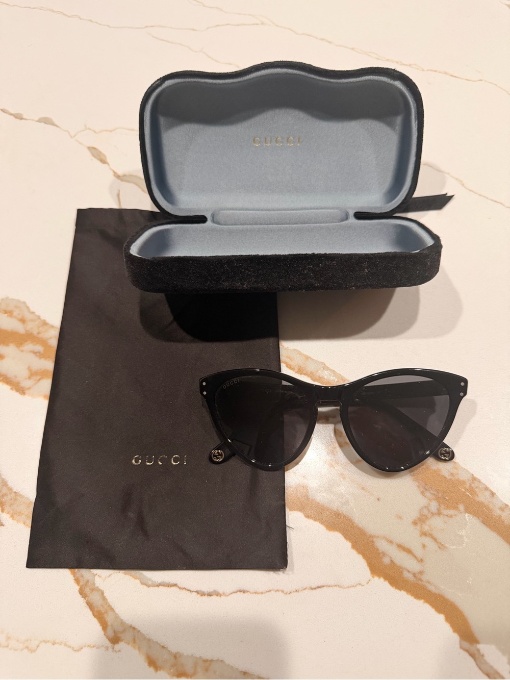 NEW Gucci 54mm Oversized Cateye Black Sunglasses w/ Gucci Black Velvet Case NWT